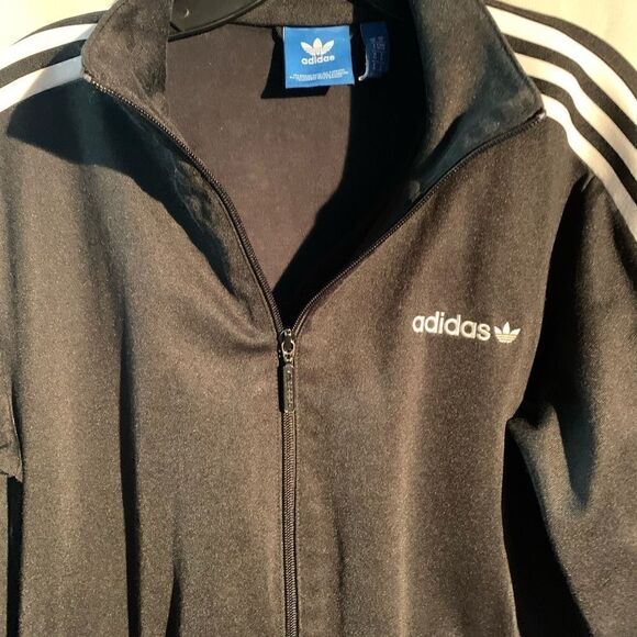 Adidas jacket hoodie no hood black white stripes - Picture 1 of 6